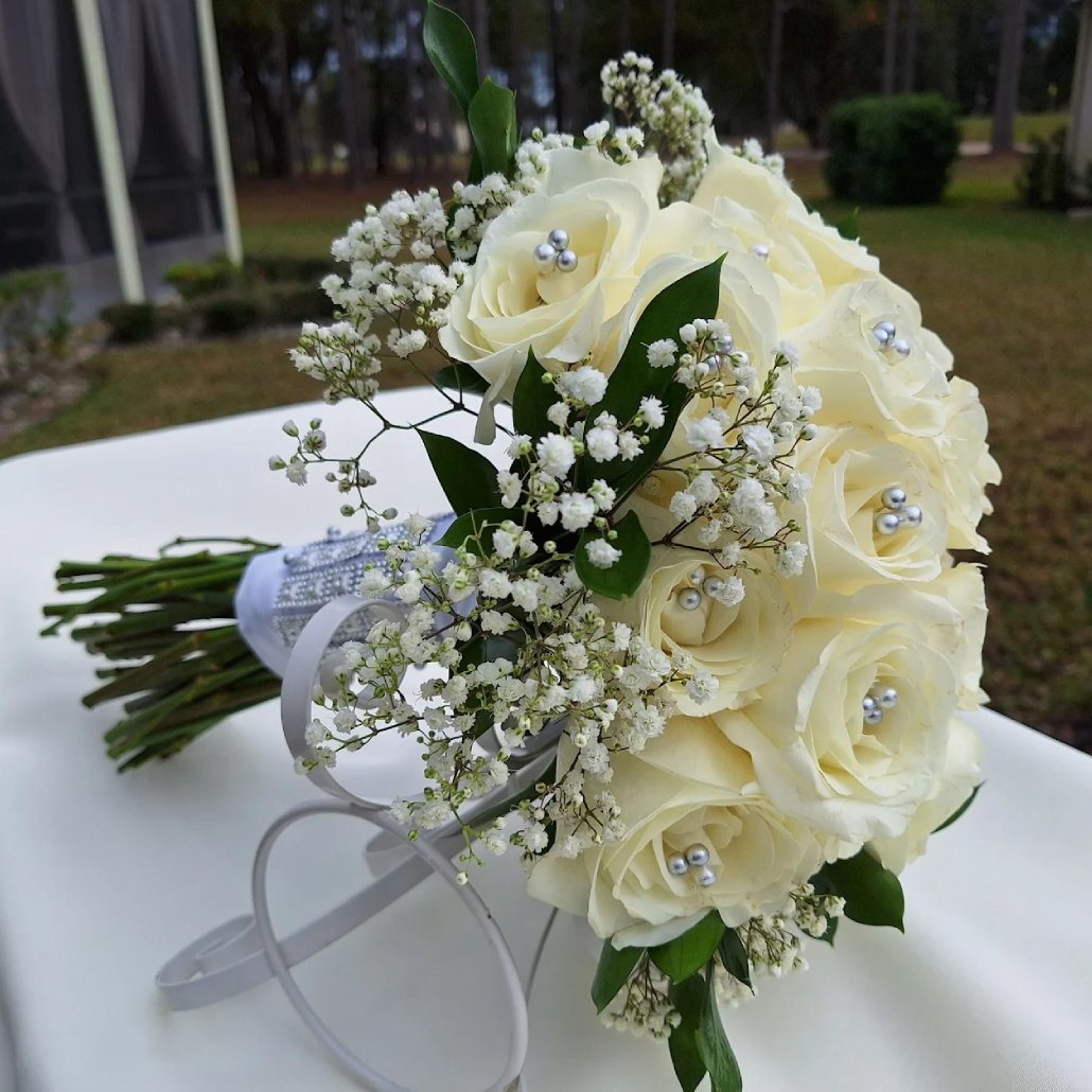 Signature White Rose Bridal Bouquet